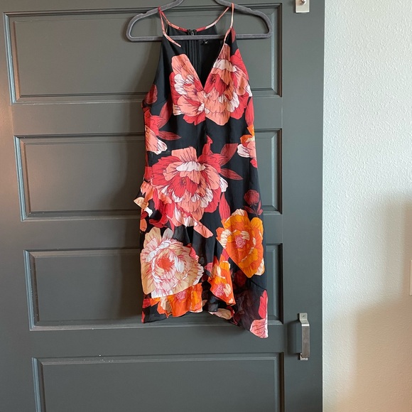 Guess Asymmetrical Floral Dress - Black and Red - Picture 1 of 3